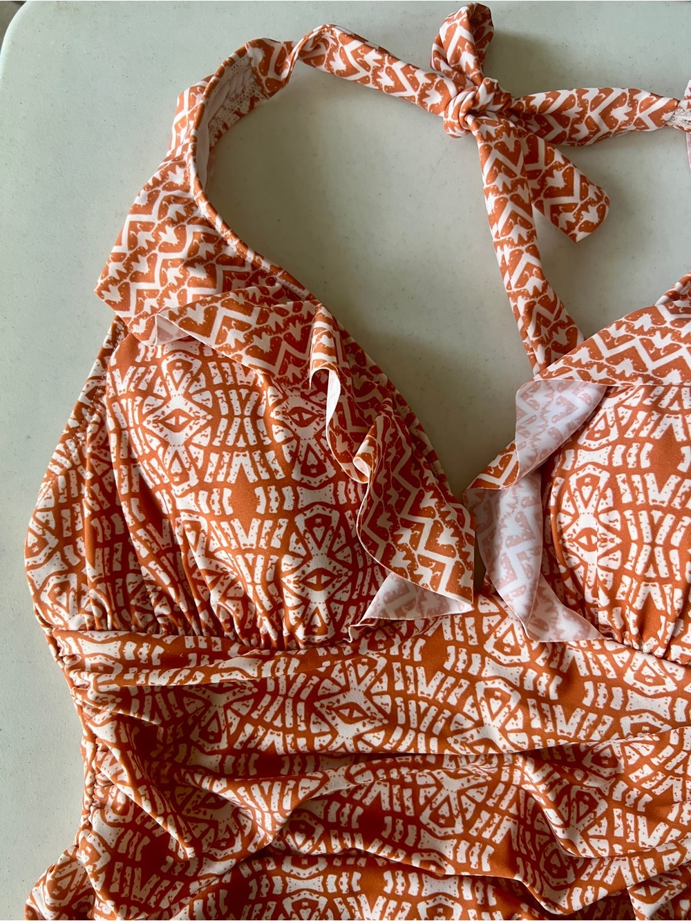 Ellen Tracy Orange and White Patterned One-Piece Swimsuit - Picture 5 of 13